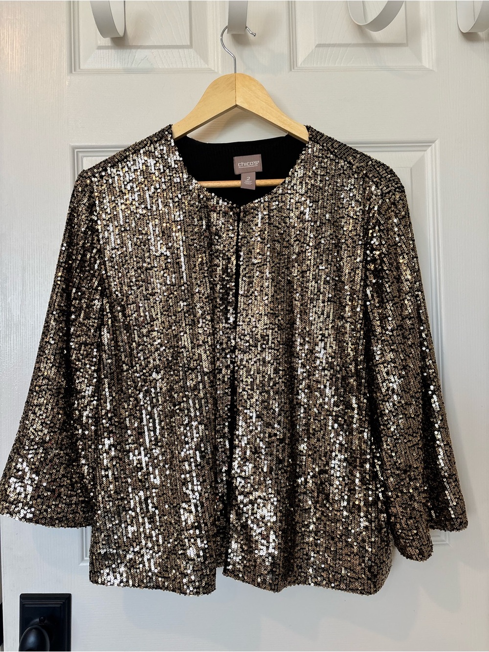 Chico's Metallic Bronze Sequin Open-Front Jacket